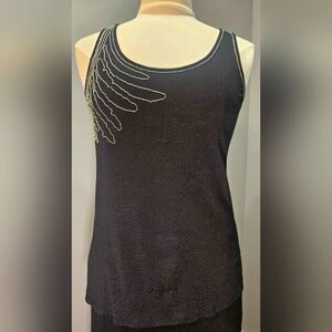 Kenar Black ladies tank with gold beading